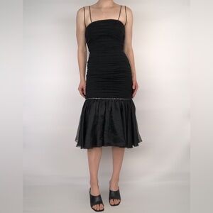 Alan Cherry Toronto Midi‎ Bodycon Ruched Studded Dress Skirt Black Size 6